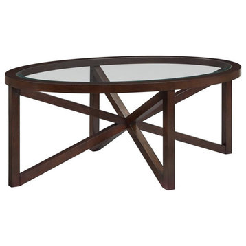 Bowery Hill 3-Piece Glass Top Coffee Table Set in Rich Espresso