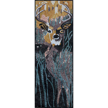 Marble Mosaic Mural, Deer, 12"x33"