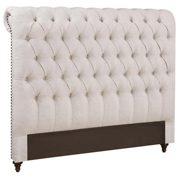 Pemberly Row Upholstered Fabric Queen Size Headboard in Beige