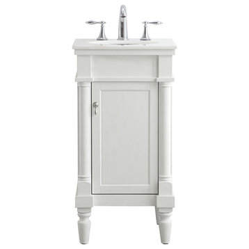18" Single Bathroom Vanity, Antique White With Ivory White Engineered Marble
