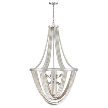 Contessa 8-Light Chandelier, Polished Chrome With Wooden Beads