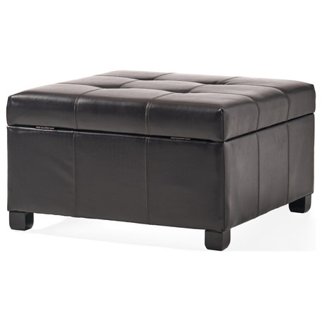 GDF Studio Boston Tufted Leather Storage Ottoman Coffee Table