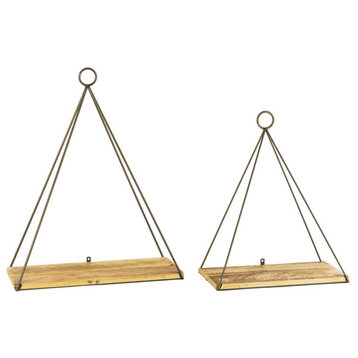Set of Two Triangle Shelves with Recycled Wood