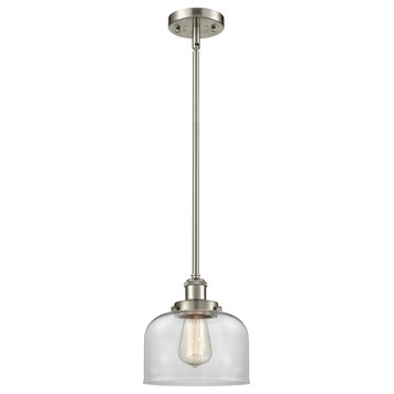 Large Bell 1-Light Pendant, Brushed Satin Nickel, Clear