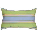 Pillow Decor Ltd. - Pillow Decor - Sunbrella Bravada Limelite 12 x 20 Outdoor Pillow - Wide horizontal stripes of blue and green are the feature of this versatile rectangular pillow. The wonderfully bright and cheerful Sunbrella fabric makes this outdoor pillow a winner! Adds lumbar support during those leisurely meals on the patio or deck. Also works on a chaise when you're reading or taking a nap.