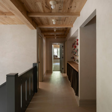 Antique Elm Paneling and Timbers in Wabi-Sabi Lakeside Hallway