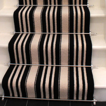 Black & White Striped Wool Carpet to Stairs