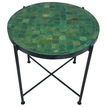 21" Tamegrout Green Moroccan Mosaic Table, Solid Wrought Iron Base,  - CR4
