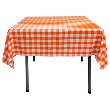 LA Linen Square Gingham Checkered Tablecloth, White and Orange, 58"x58"