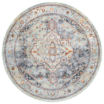 Kinsley Traditional Oriental Gray Round Area Rug, 5'