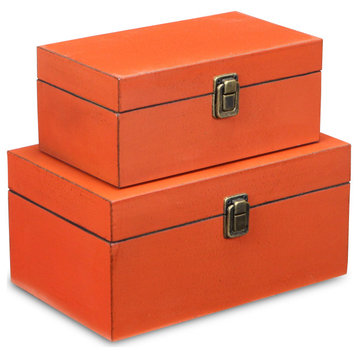Orange Wooden Latched Boxes - Set of 2