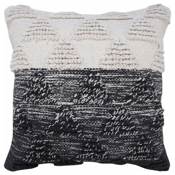 20" X 20" Black And Off-White 100% Cotton Geometric Zippered Pillow
