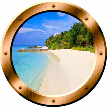 Beach Porthole 3D Ocean View Wall Decal Peel And Stick Decor, 20x20