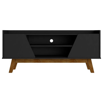 Mid-Century Modern Marcus 53.14 TV Stand With Solid Wood Legs,  Matte Black