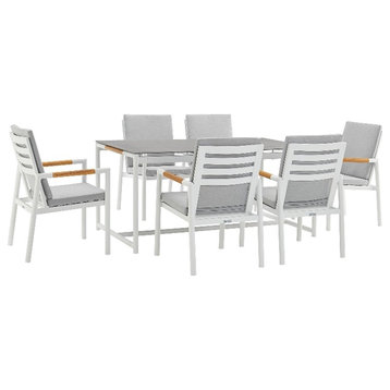 Armen Living Royal 7-Piece Outdoor Aluminum Dining Set in White/Light Gray
