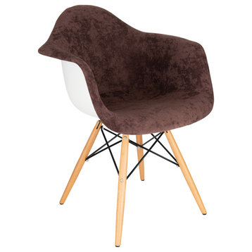 LeisureMod Willow Velvet Accent Chair Eiffel Wooden Base, Coffee Brown