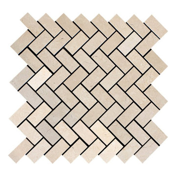 Desert Cream Honed Herringbone Marble Mosaics