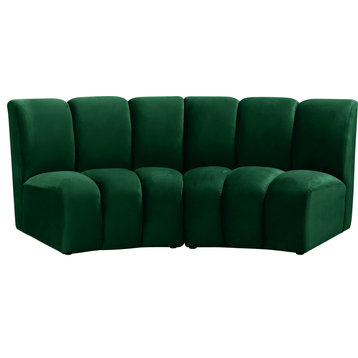 Infinity Channel Tufted Velvet Upholstered Modular Chair, Green, 2 Piece