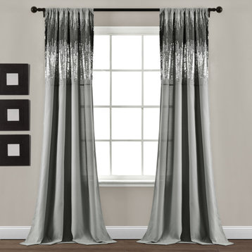 Shimmer Sequins Window Panel Set, Dark Gray/Black, 84"x42"