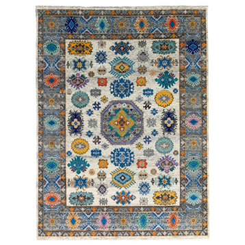 EORC Ivory/Gray Hand Knotted Wool Kazak Collection Rug, 8'x10'