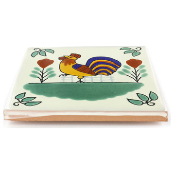 Handmade Tierra y Fuego Ceramic Tile, Rooster, Set of 9