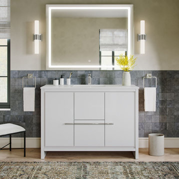 Esconde Bath Vanity, High Gloss White, 48", Single Sink, Freestanding