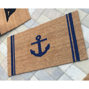 Hand Painted "Anchor" Welcome Mat, Blue Anchor