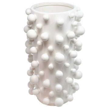 Modern White Bubbles Cylinder Vase | 14" Spheres Mid Century Abstract Round