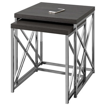 Nesting Tables With Chrome Metal Base, 2-Piece Set, Gray