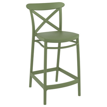 Compamia Cross Contemporary Resin Indoor Outdoor Counter Stool Olive Green