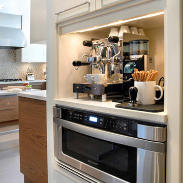 Walnut Slab Doors Base And painted White Uppers Doors Kitchen