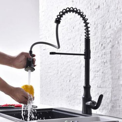 Pull Out Kitchen Faucet Black Bronze Brass Spring Kitchen Sink Faucet T0110P - Kitchen Faucets