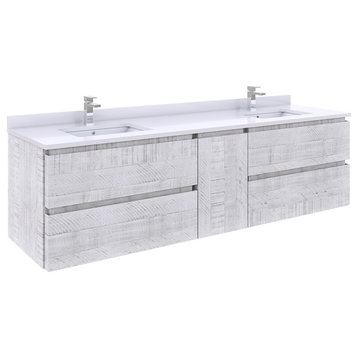 Fresca Formosa Wall Hung Bathroom Vanity, Rustic White, 70", Double, Cabinet Only