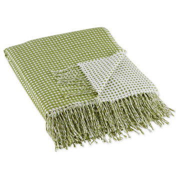 DII 50x60" Modern Acrylic Waffle Knit Throw in Antique Green and White
