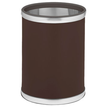 Sophisticates Brown With Brushed Chrome 10.75" Rd. Waste Basket
