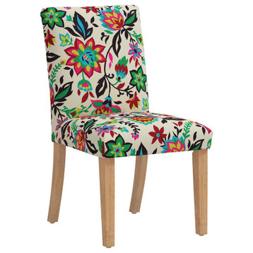 Square Dining Chair With Tapered Legs, Folk Floral Multi Oga