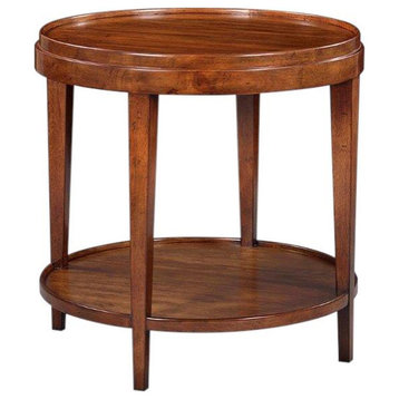 Side Table Round Lipped Top Distressed Rustic Brown Solid Acacia Wood