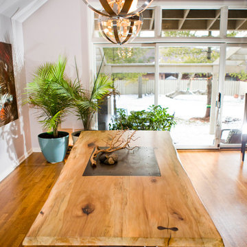 Edge Wood Slab Table W/ Faceted Metal Base