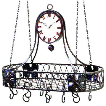 Large Oval Iron Clock Pot Rack, Double Sided Hanging