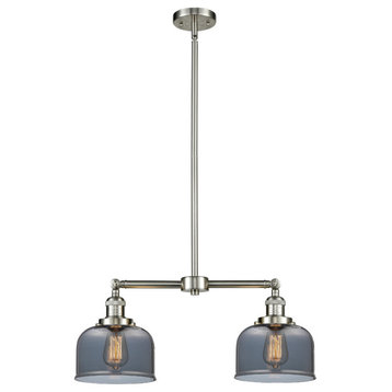 Large Bell 2-Light Chandelier, Brush Satin Nickel, Glass: Plated Smoked