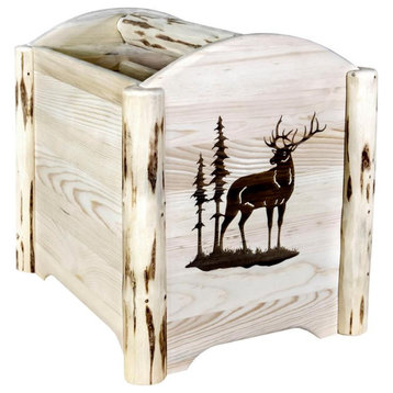 Montana Woodworks Wood Magazine Rack with Engraved Elk Design in Natural