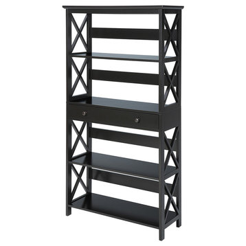 Convenience Concepts Oxford 5 Tier Bookcase with Drawer in Black Wood Finish