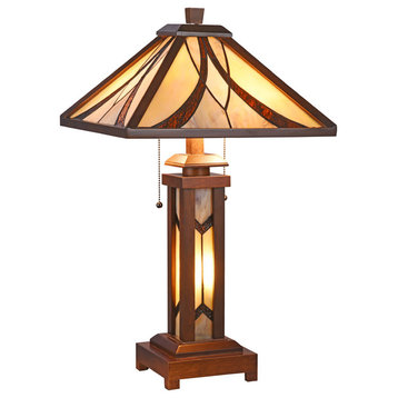 Gordon Mission 3-Light Double Lit Wooden Table Lamp 15"