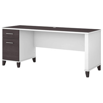 Elegant Desk, Rectangular Top With Utility Drawers and File Drawer, White/Storm