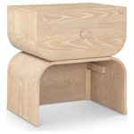 Meridian Furniture - Jace Oak Veneer Night Stand, Natural - In the realm of modern design, the Jace natural oak veneer nightstand strikes as a captivating masterpiece. Its sleek lines and curved silhouette create a captivating interplay of light and shadow. The spacious drawer provides ample storage for your essentials, such as adding a basket to put underneath for books and other small items. The unique design adds a touch of personality to your bedroom.