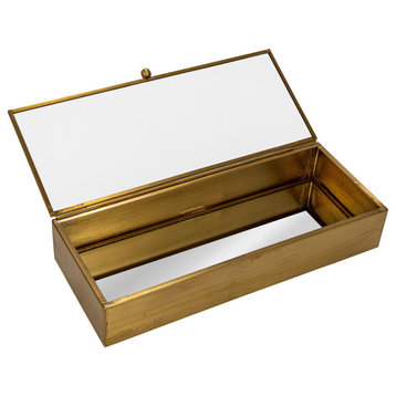 Decorative Mirrored Brass Box, Antique Gold