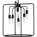 Progress Lighting - Bonn Collection 6-Light Black Pendant - The Bonn Collection Six-Light Black Pendant personifies an industrial vintage vibe sure to create an unforgettable lighting experience. Smooth metal bars coated in a beautiful matte black finish curve to form a simple, open-cage light fixture. From the bottom of the sleek center stem, light bases appear to gracefully drip down and give an extra touch of refined visual interest with their varying lengths.