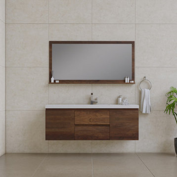 Paterno 60" Single Wall Mounted Bathroom Vanity, Rosewood