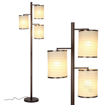 Brightech Liam - Asian Lantern Shade Tree LED Floor Lamp, Oil Brushed Bronze