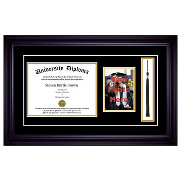 Single Diploma Frame with Tassel and Double Matting, Premium Black, 8"x10"